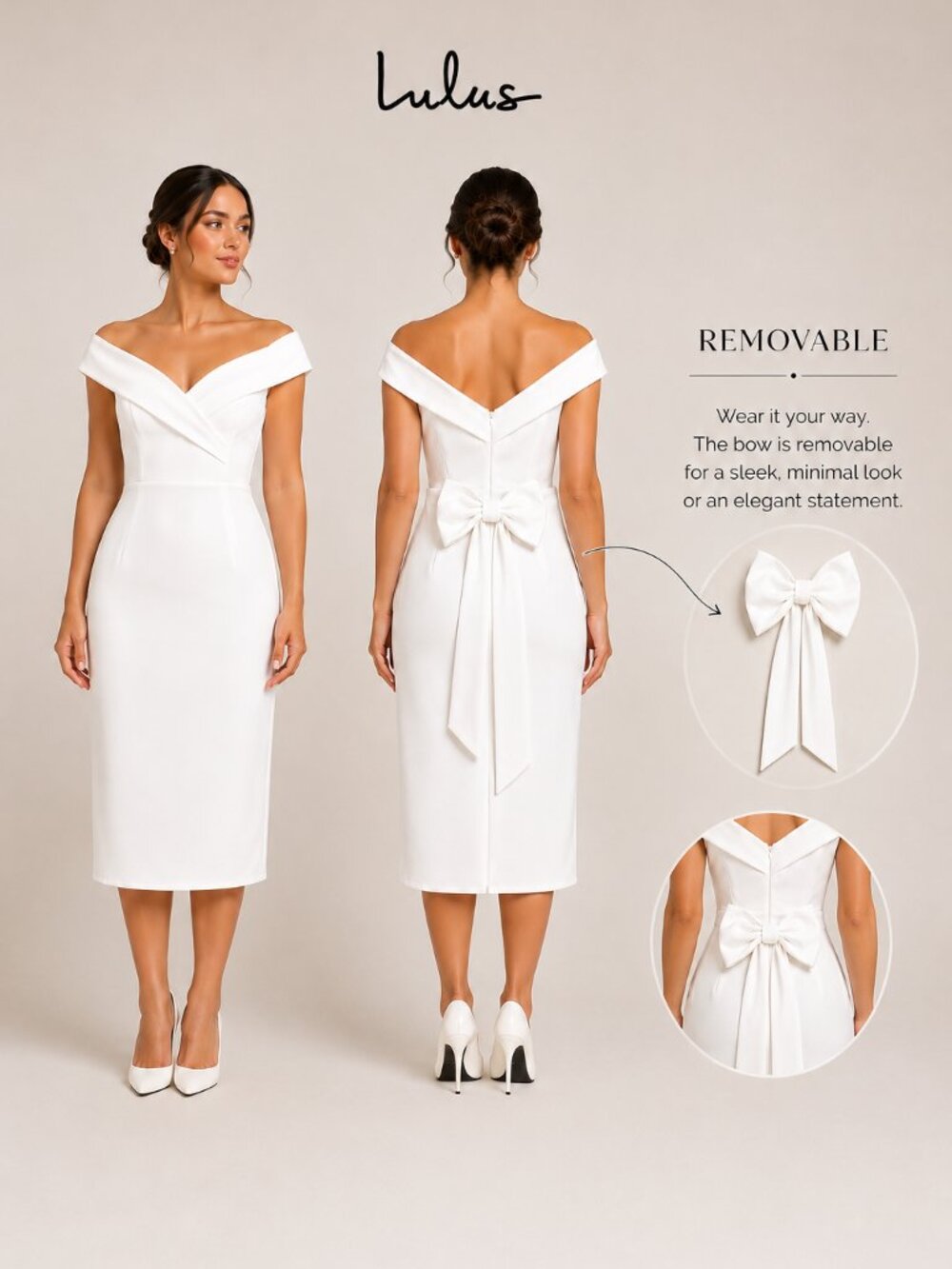 Lulus Always the One White Off-the-Shoulder Bow Midi Dress Large NWT